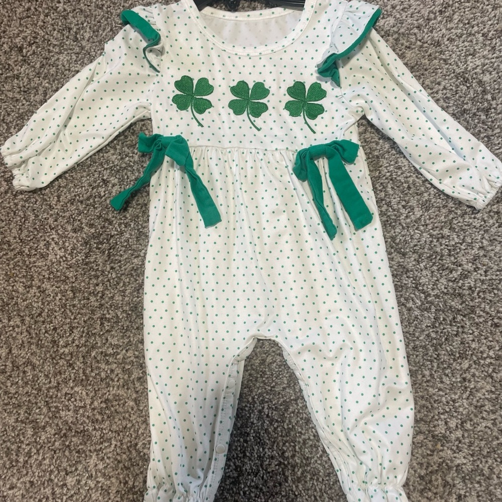 White and Green Shamrock Baby Romper